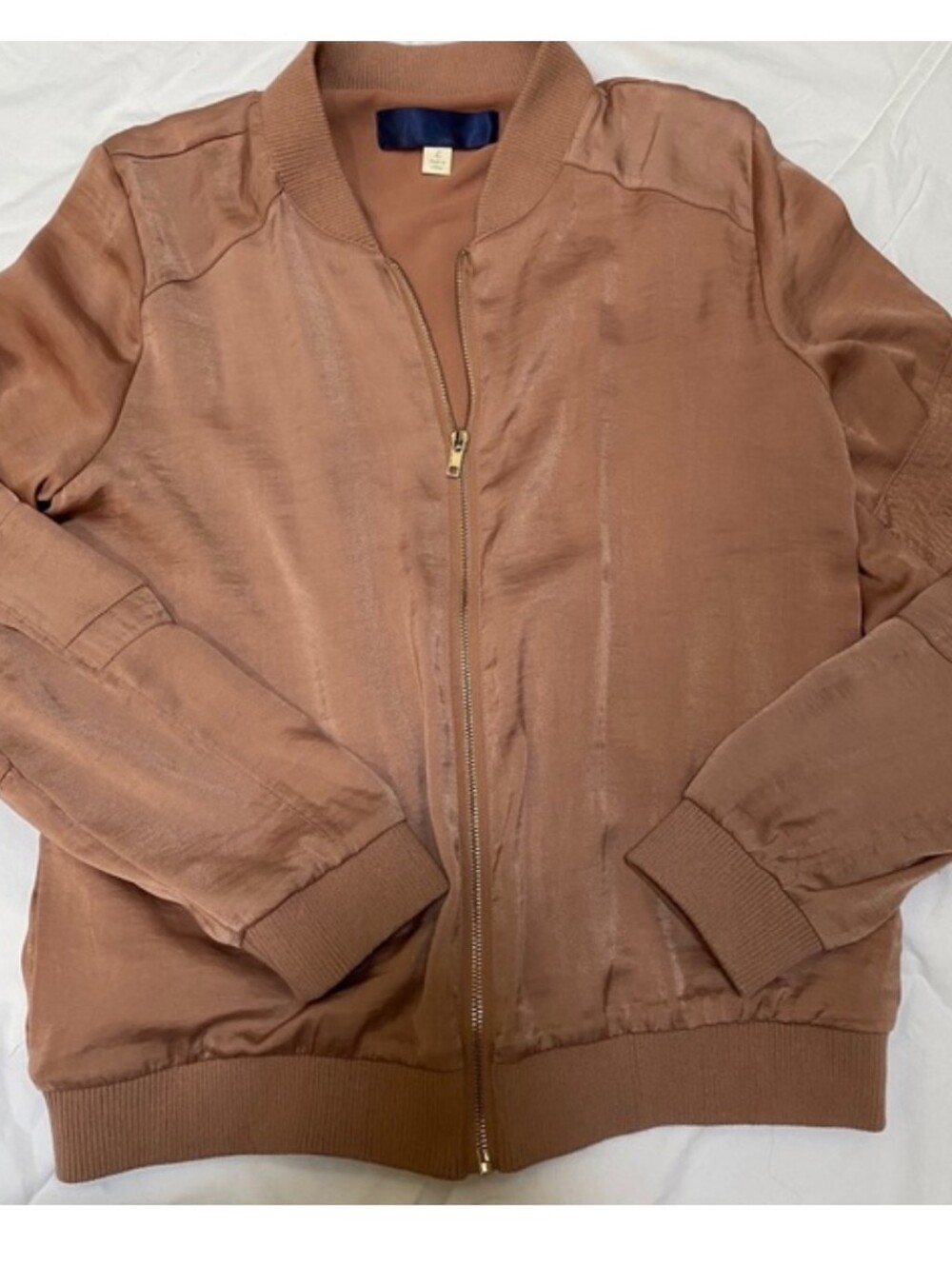 Satin Bomber Jacket in Warm Copper Brown